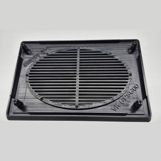 Metallic grill on a white background