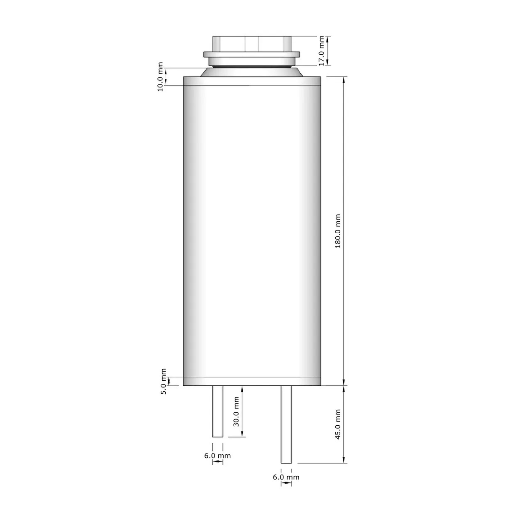 Technical drawing of a cylindrical metal component with dimensions labeled