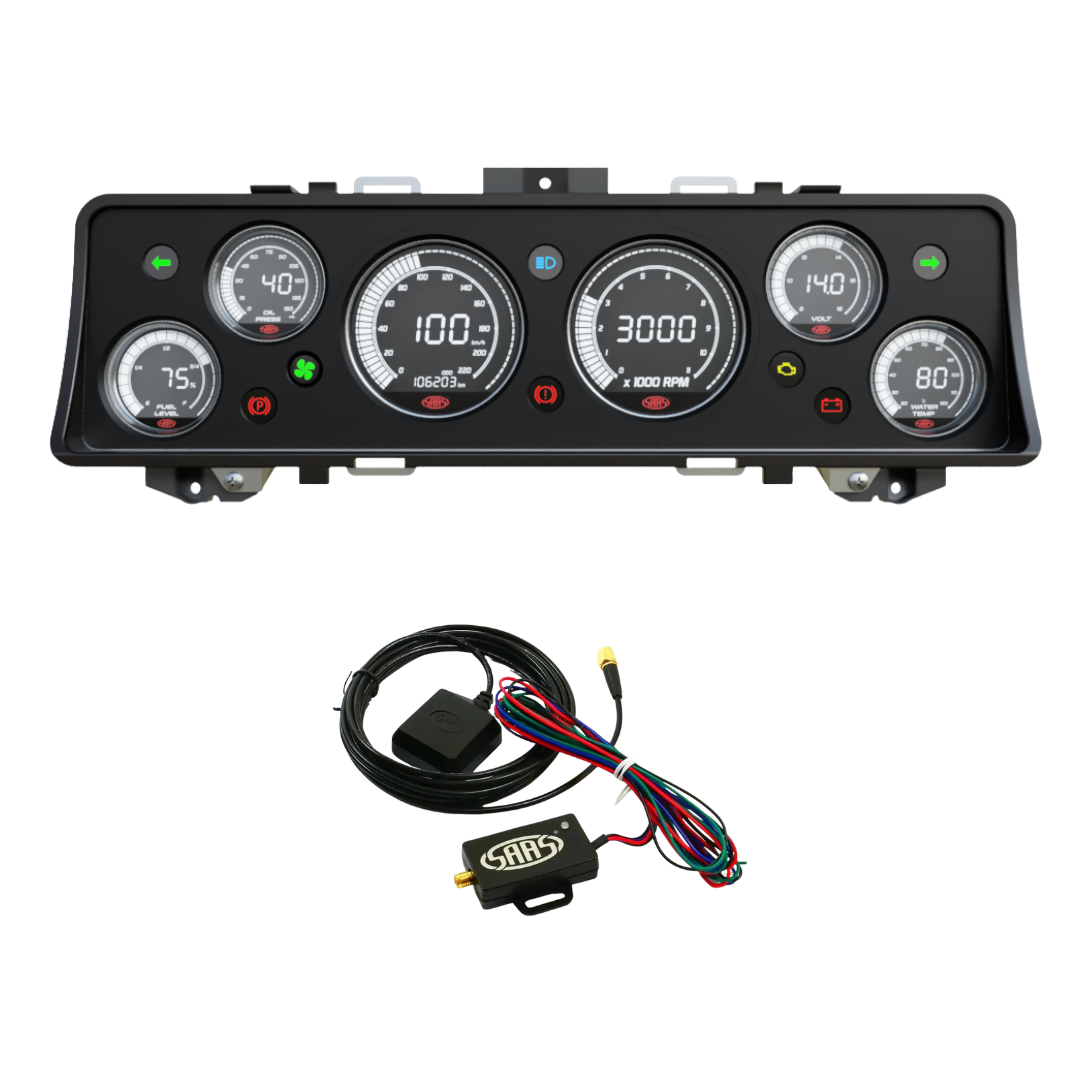 Car dashboard gauge cluster (Instrument Cluster Replacement) with wiring harness on a white background