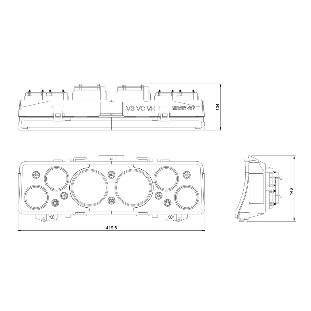 Retrotech Classic 60X (Instrument Cluster Replacement) - Bare chassis l VB VC VH Commodore Replacement Kit