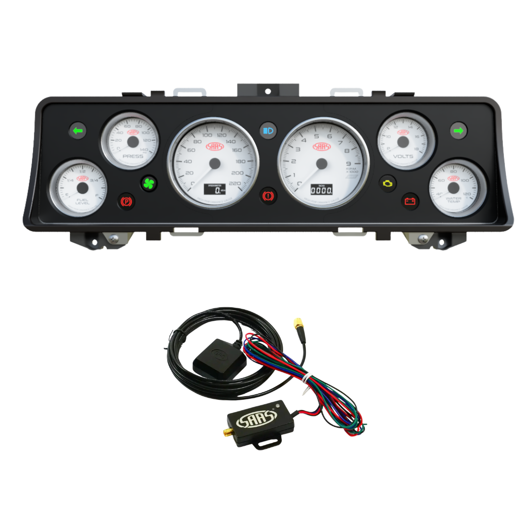 Car dashboard gauge cluster (Instrument Cluster Replacement) with wiring harness on a white background
