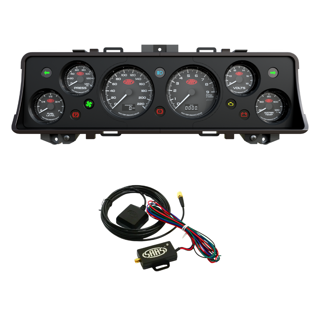 Car dashboard gauge cluster (Instrument Cluster Replacement) with wiring harness on a white background