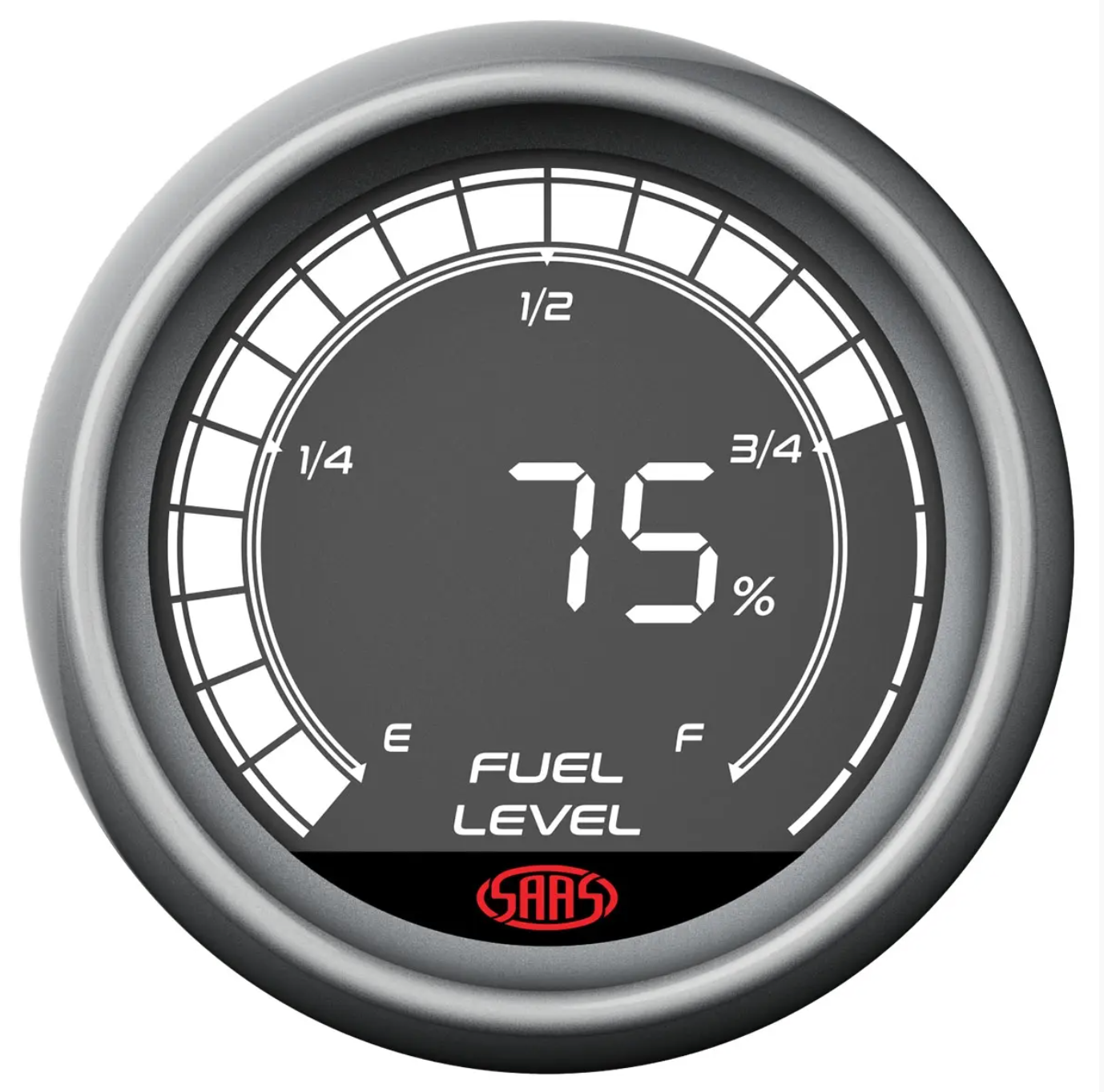 Fuel level gauge with digital display on a white background