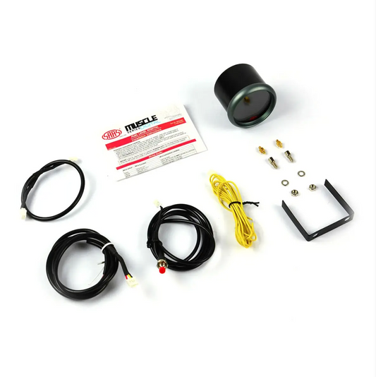 Automotive parts kit with wiring, connectors, and a label on a white background