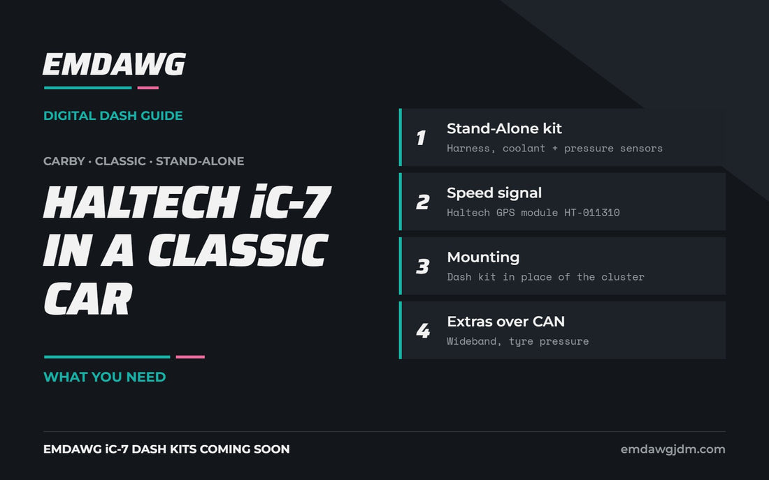 Running a Haltech iC-7 digital dash in a classic car: Stand-Alone kit, GPS speed, mounting and CAN extras