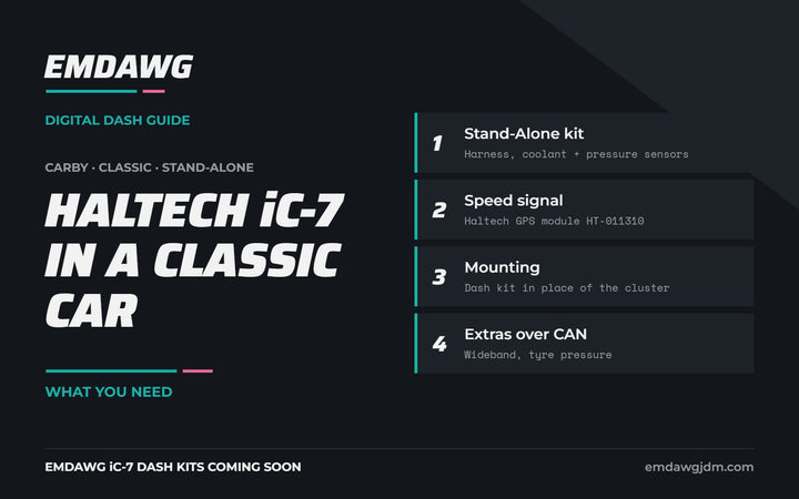Running a Haltech iC-7 digital dash in a classic car: Stand-Alone kit, GPS speed, mounting and CAN extras