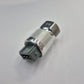 Metallic fitting with a gray connector on a white background