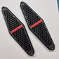 A pair of black motorcycle tank covers with a honeycomb pattern and red 'SANDMAN' branding, displayed on a white background.
