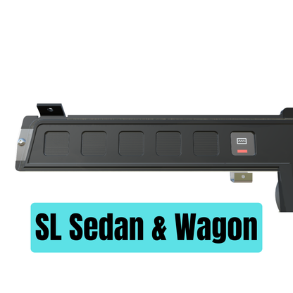 Car dashboard side panel with 'SL Sedan & Wagon' text on a white background