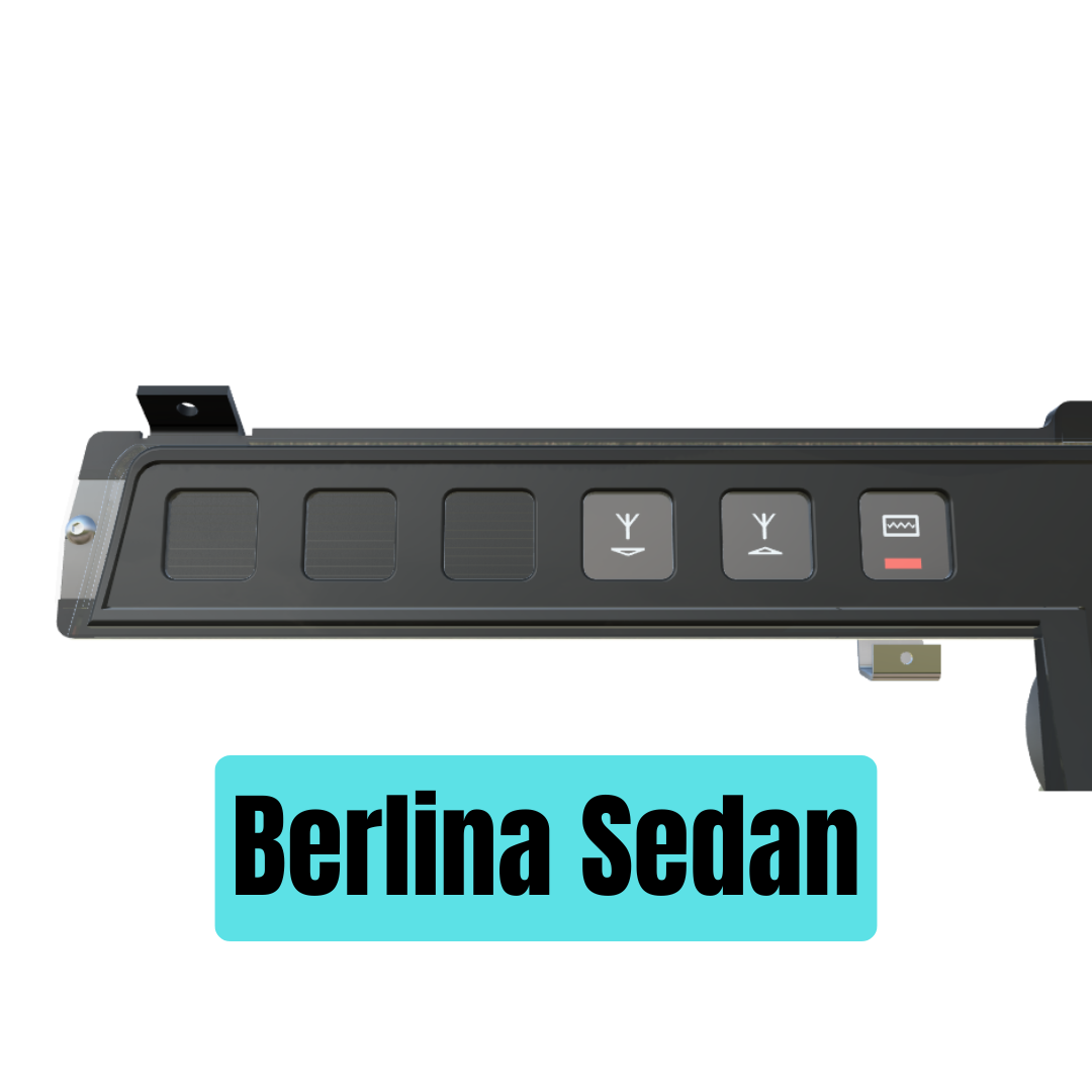 Car window control panel with buttons labeled 'Berlina Sedan' on a white background