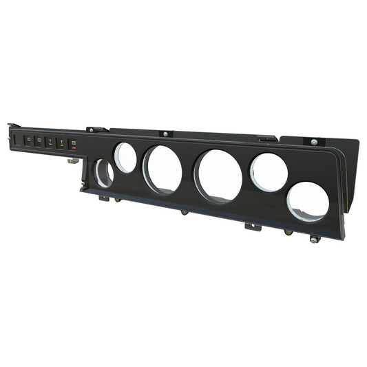 Black metal bracket with circular holes on a white background
