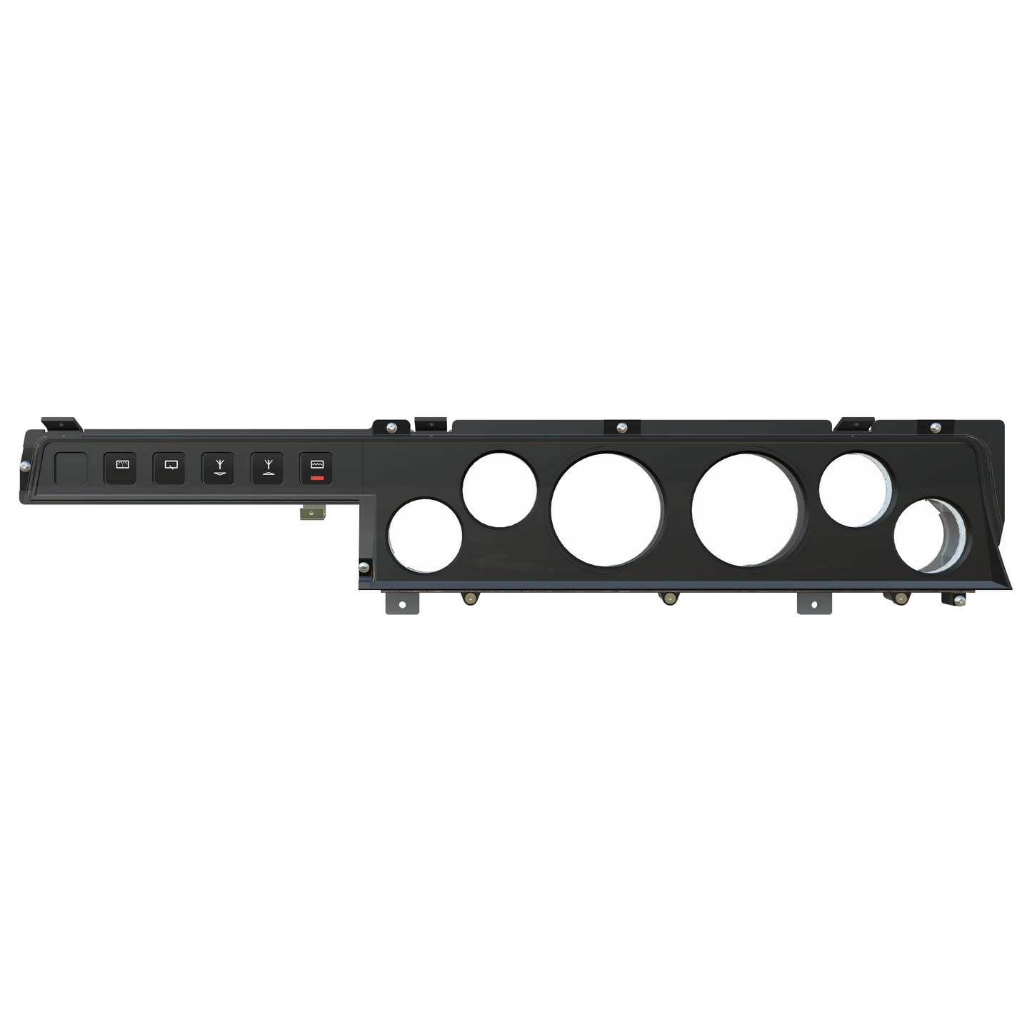 Black metal bracket with circular holes on a white background