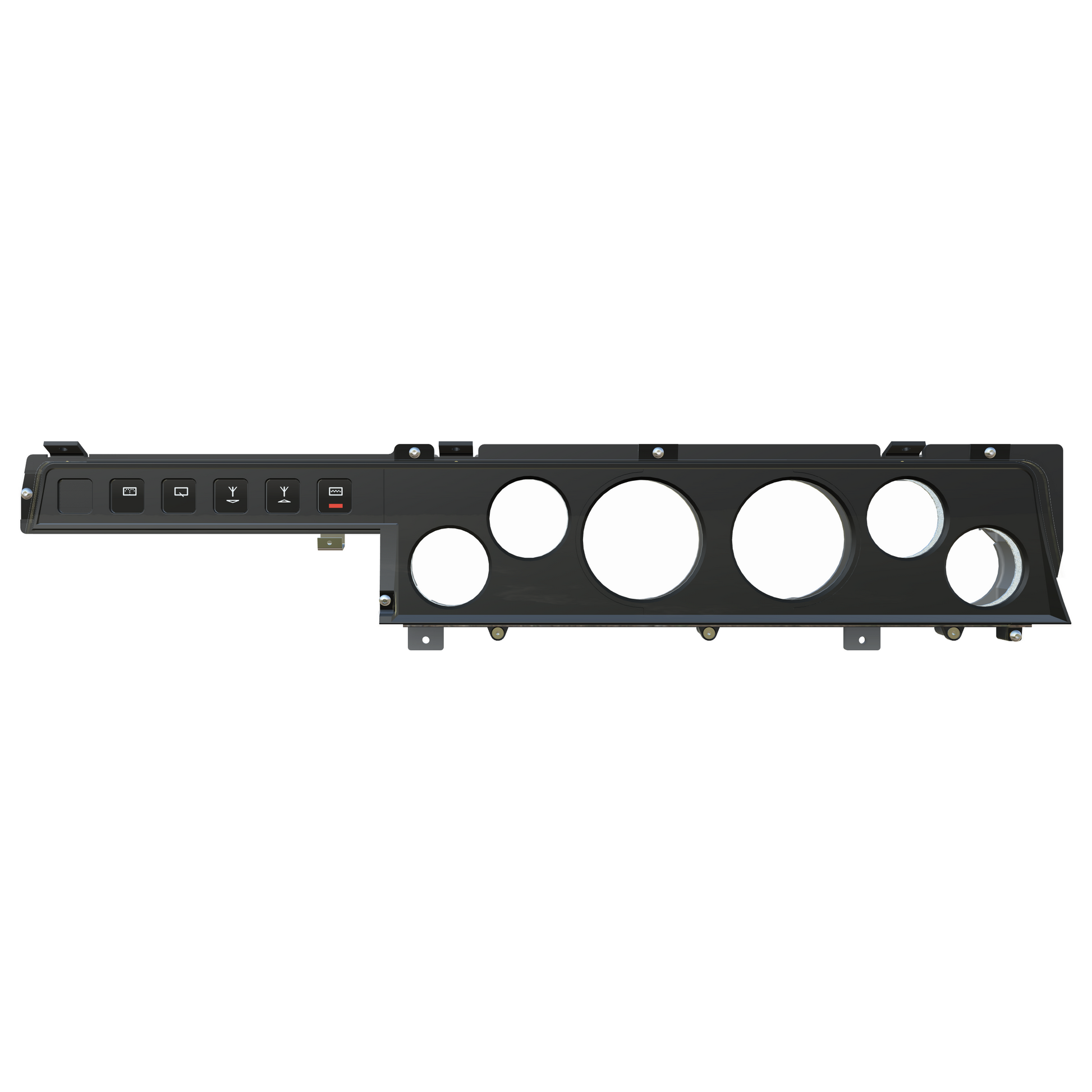Black metal bracket with circular holes on a white background