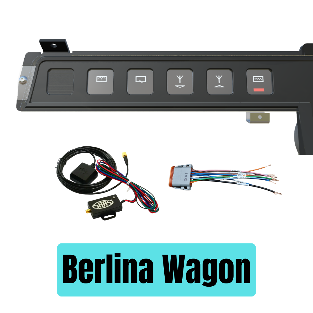 Car control panel with buttons and wiring on a white background, featuring the brand 'Berlina Wagon'.