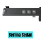 Car control panel with buttons and 'Berlina Sedan' label on a white background