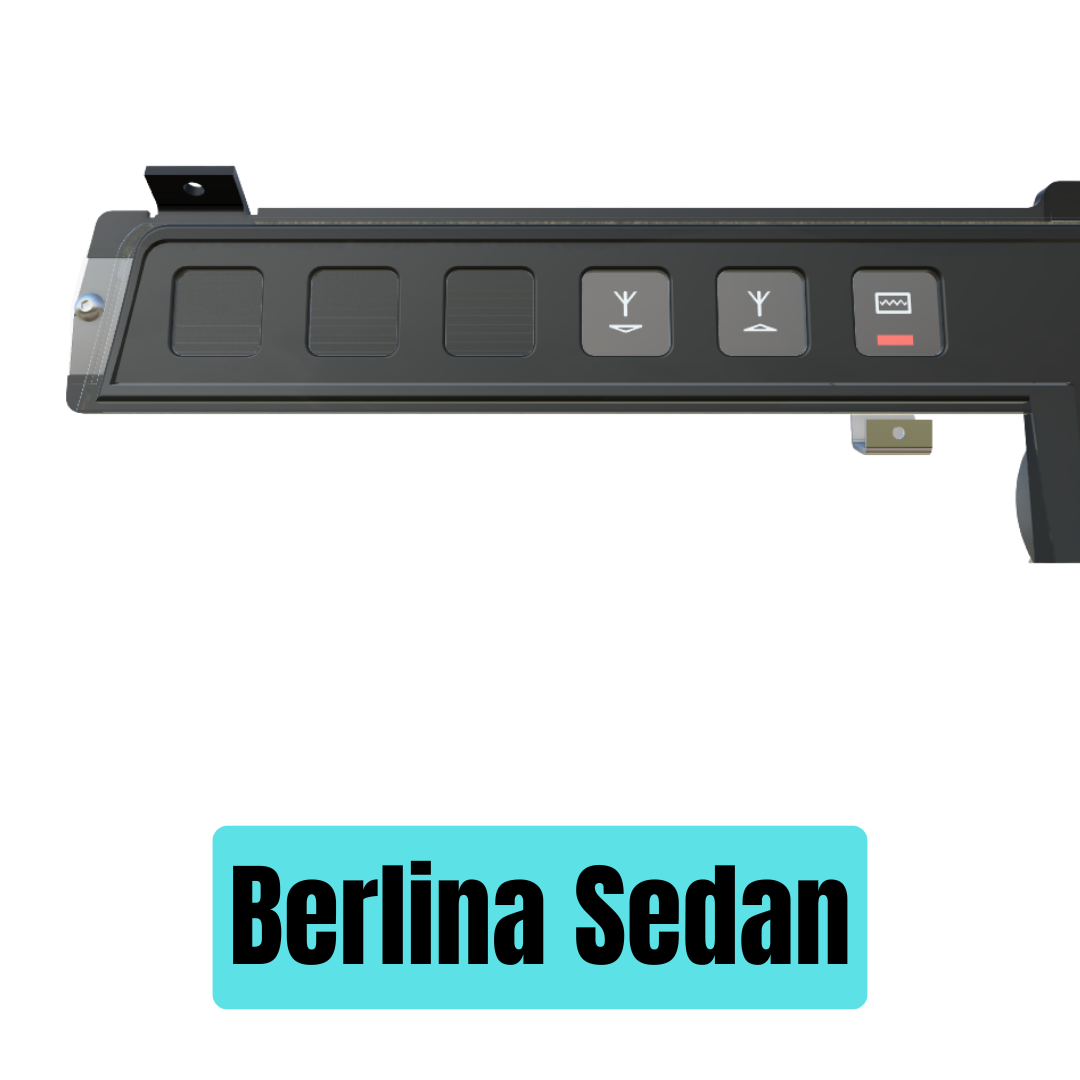 Car control panel with buttons and 'Berlina Sedan' label on a white background
