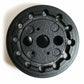 Black metal gear or pulley on a white background