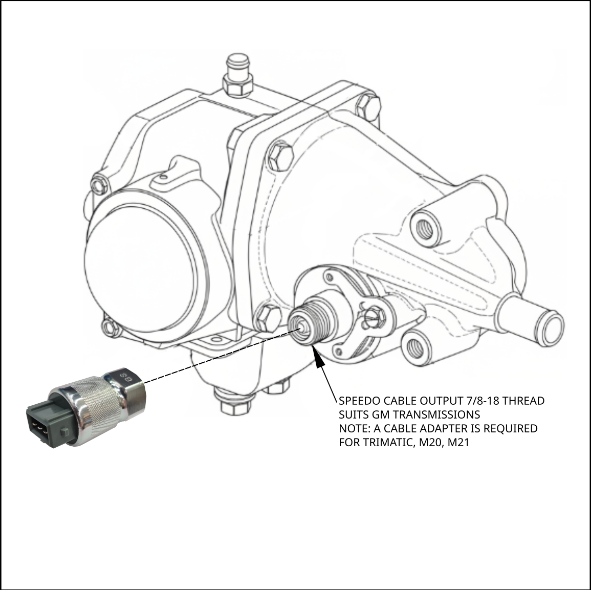 Technical diagram of a mechanical component with text indicating compatibility and requirements.
