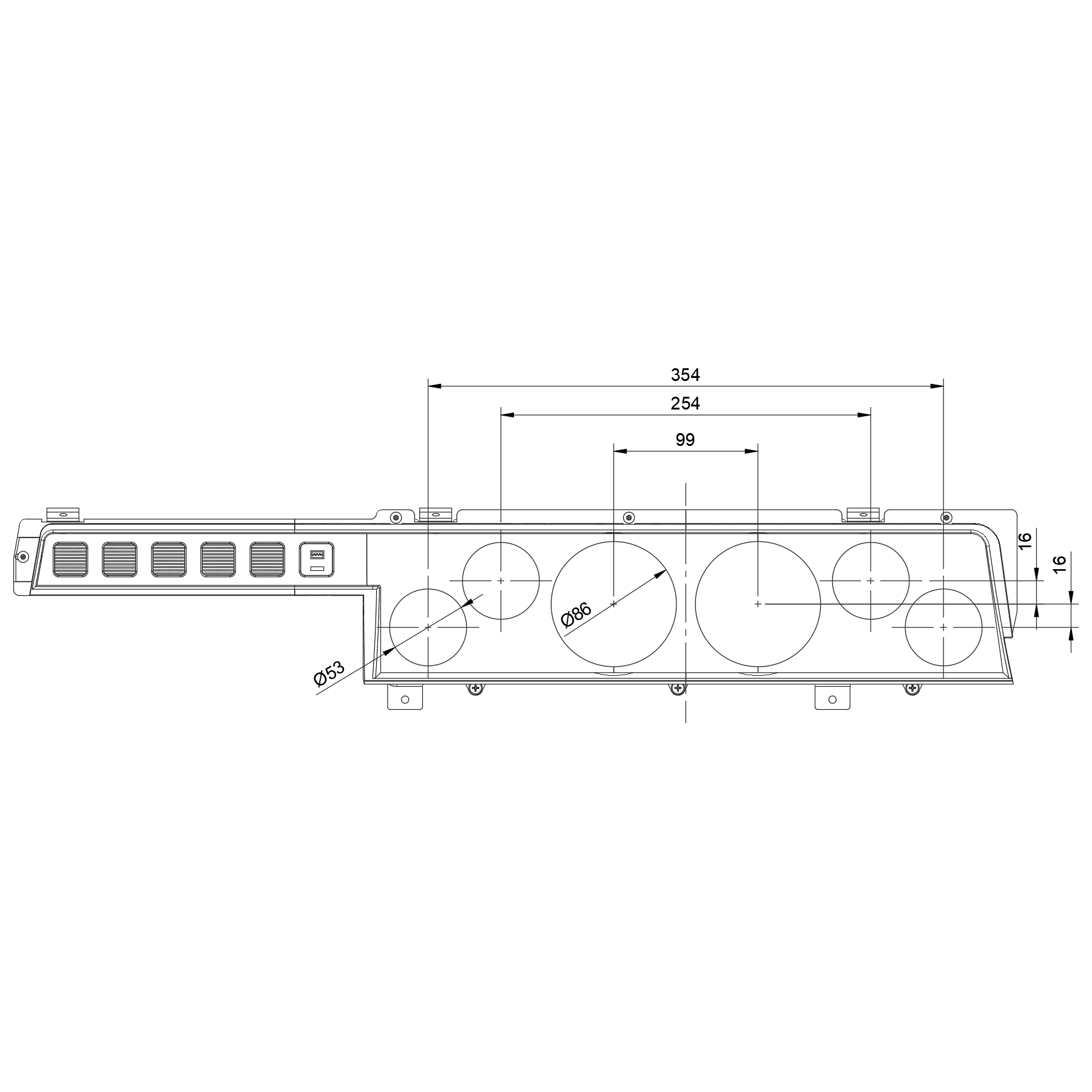 Technical drawing of a mechanical component with dimensions on a white background