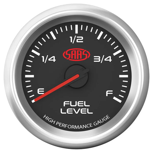SAAS Muscle Series 3 52mm fuel level gauge with 10-colour LED backlight and 9 calibration presets.