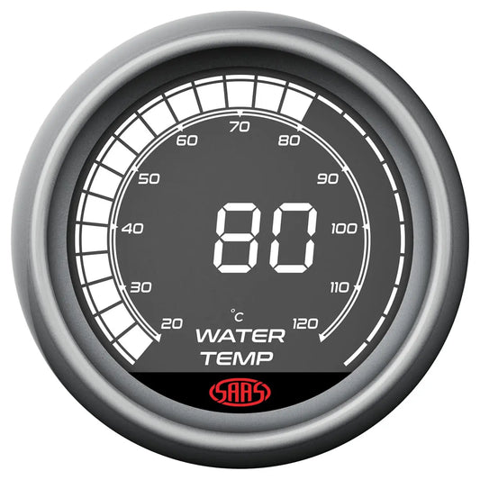 Water temperature gauge displaying 80°C with 'Saas' branding on a white background