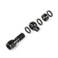 Set of black mechanical components on a white background