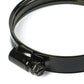 Black metal hose clamp on a white background