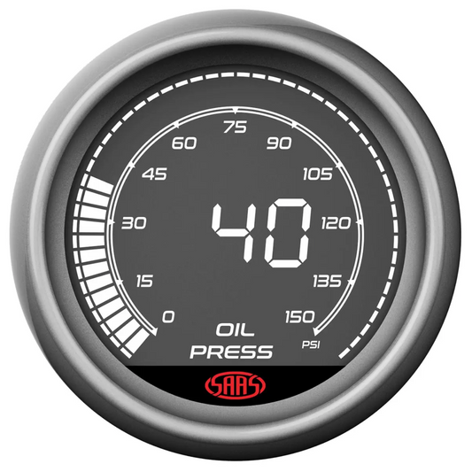 Oil pressure gauge with digital display on a white background