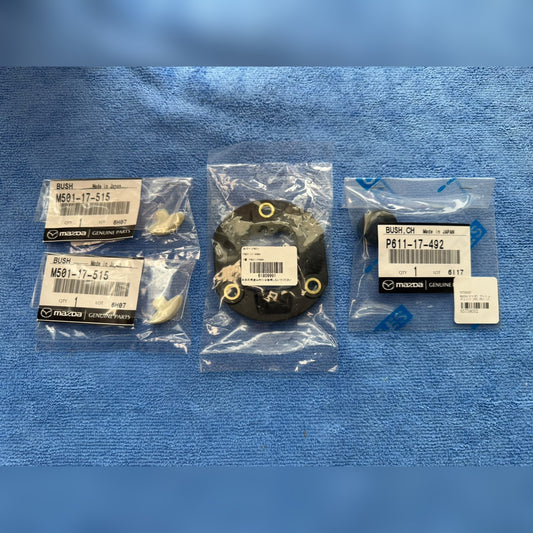 Genuine Mazda MX-5 NC / Miata 6-speed shifter repair kit: P601-17-449A shift gate plate, 2 M501-17-515 ball bushes and P611-17-492 change bush